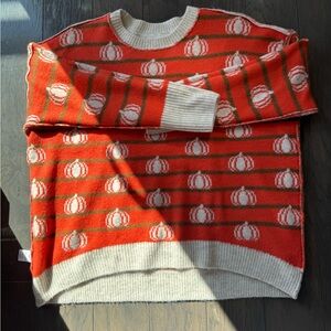 Vince Camuto Pumpkin Patterned Sweater in Orange and Cream